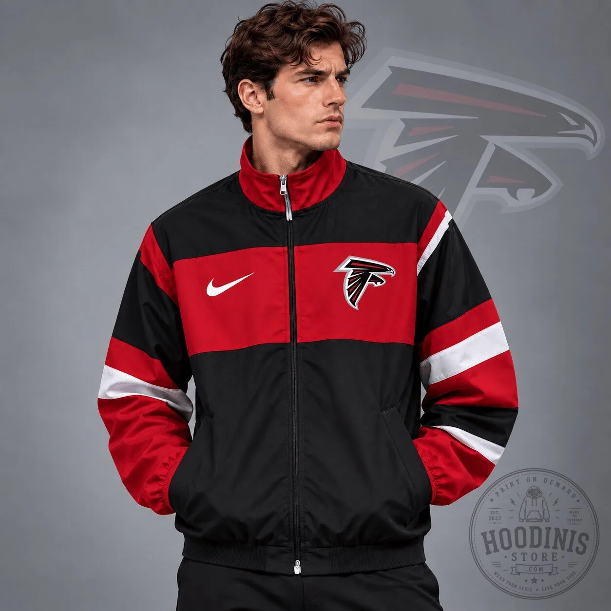 Atlanta Falcons Nike Red and Black Color Block Full Zip Track Jacket