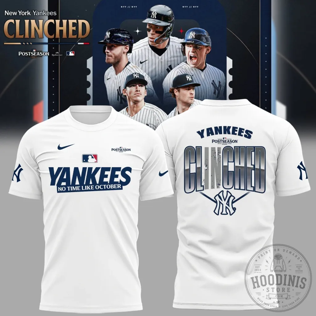 October's No Time Like Clinched Postseason T-Shirt for New York Yankees Fans October's No Time Like Clinched Postseason T-Shirt for New York Yankees Fans