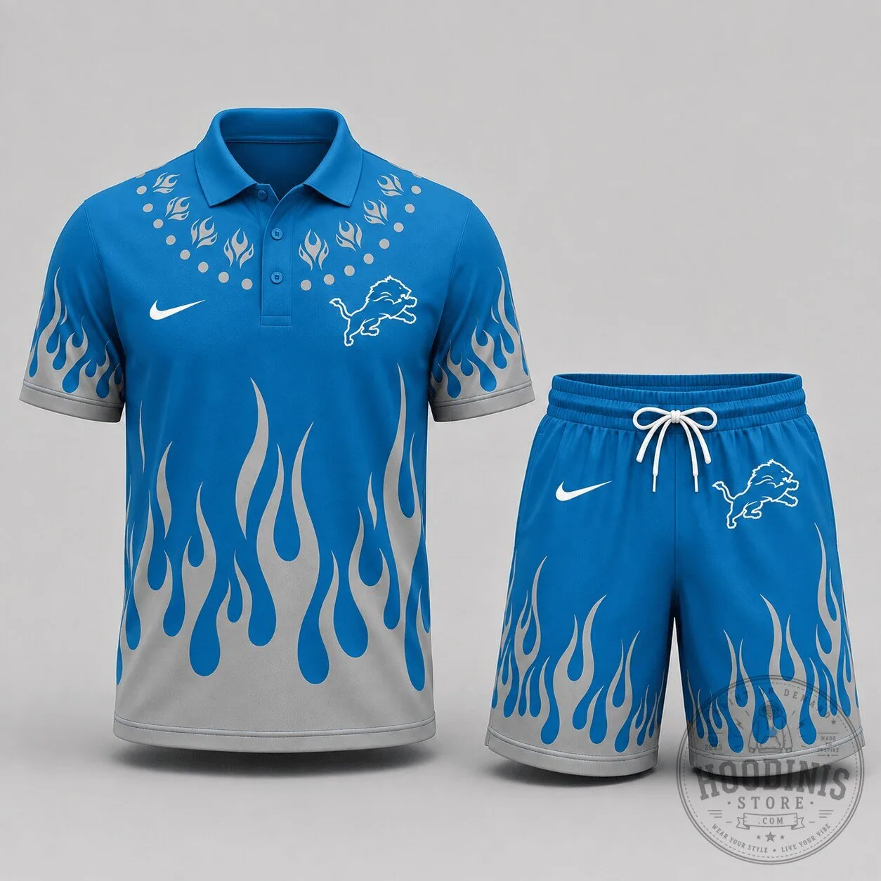 Detroit Lions National Football League Flame Performance Polo Shirt and Shorts Set