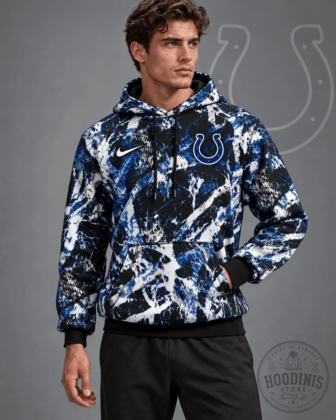 Indianapolis Colts NFL Team Crest Distressed Brush Camo Hoodie
