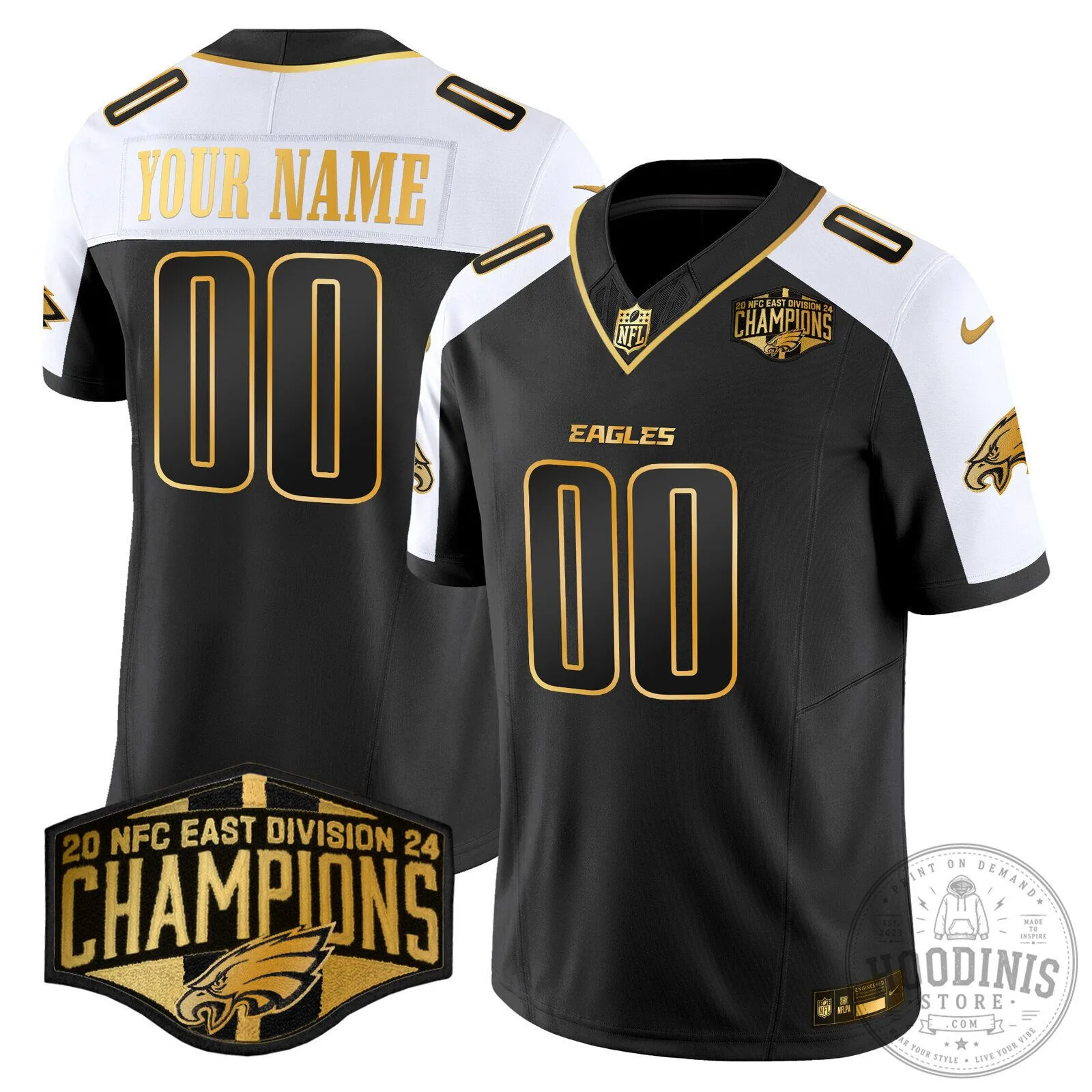 NFC East Division Champions Philadelphia Eagles Black and Gold Football Jersey