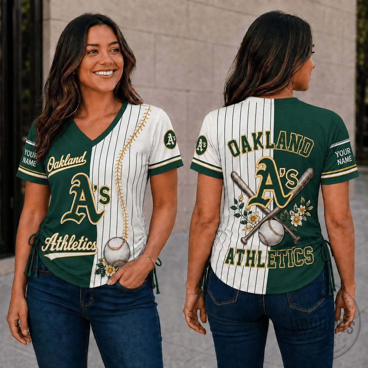 Oakland Athletics MLB Fan Shirt, Personalized Baseball V-Neck T-Shirt for Women