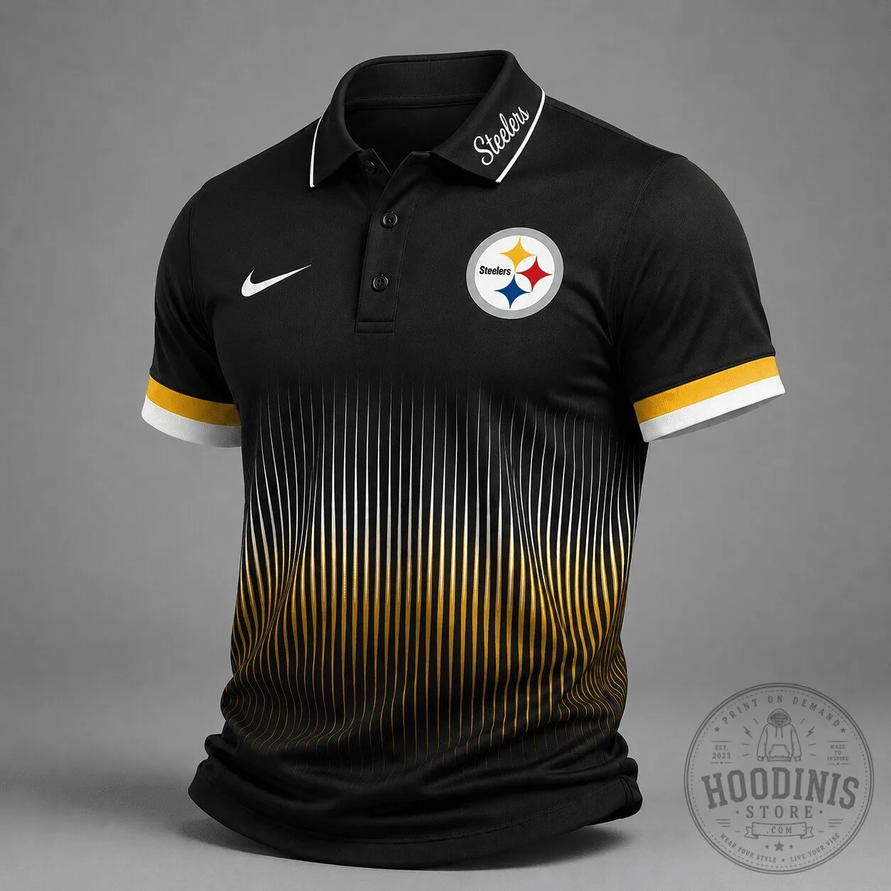 Pittsburgh Steelers Black and Gold Striped Performance Polo Shirt