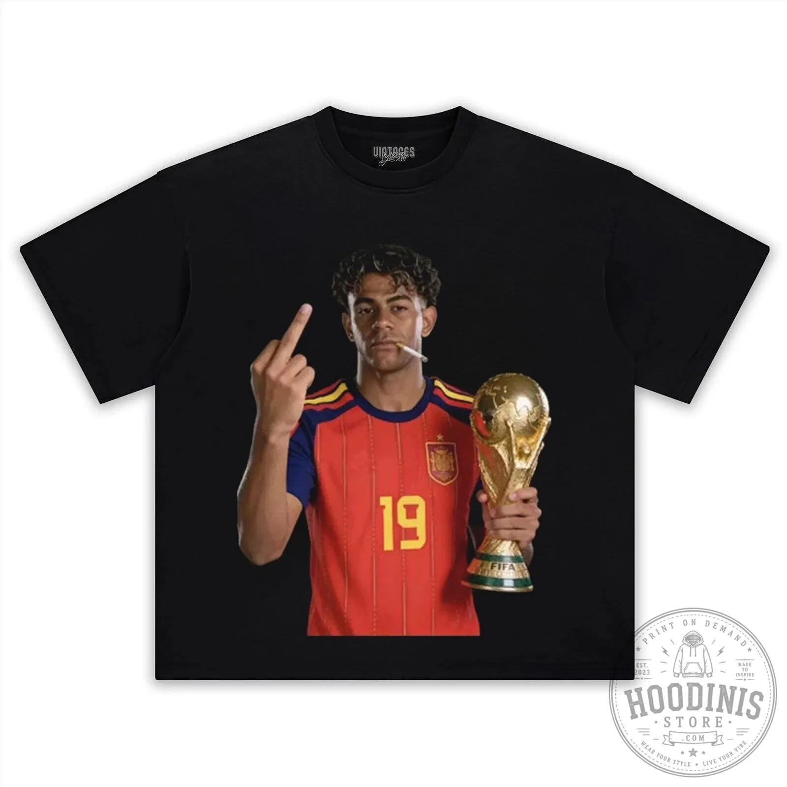 Black T-Shirt featuring Lamine Yamal, Spain Football Player for the World Cup
