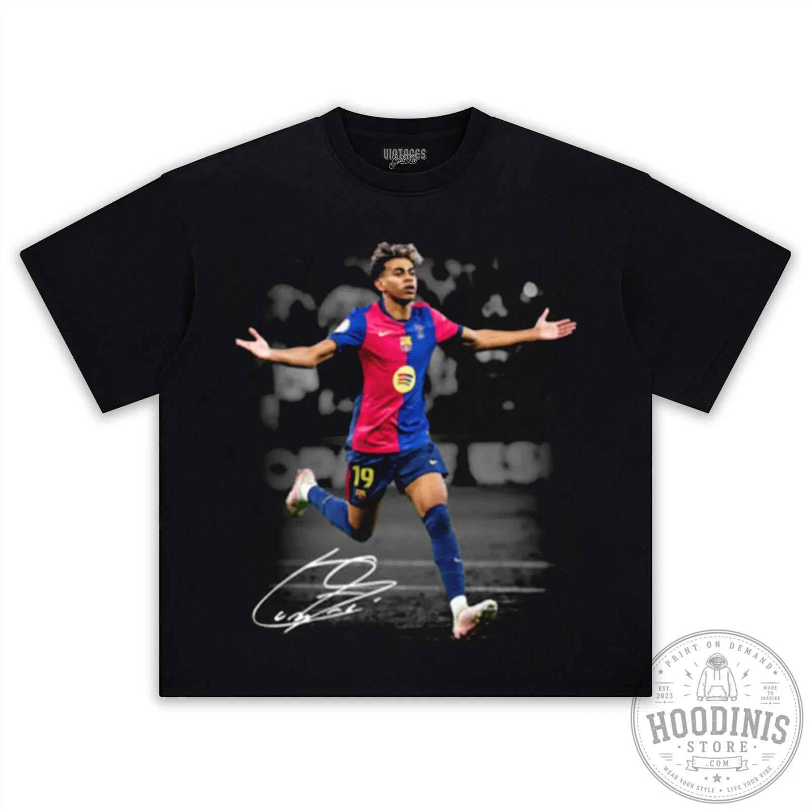 Graphic Black T-Shirt of Lamine Yamal from FC Barcelona Football Club