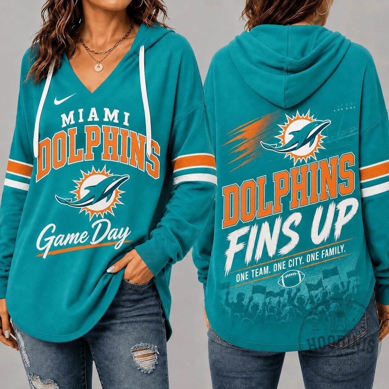 Miami Dolphins Game Day Fins Up NFL Football Team Aqua Hoodie