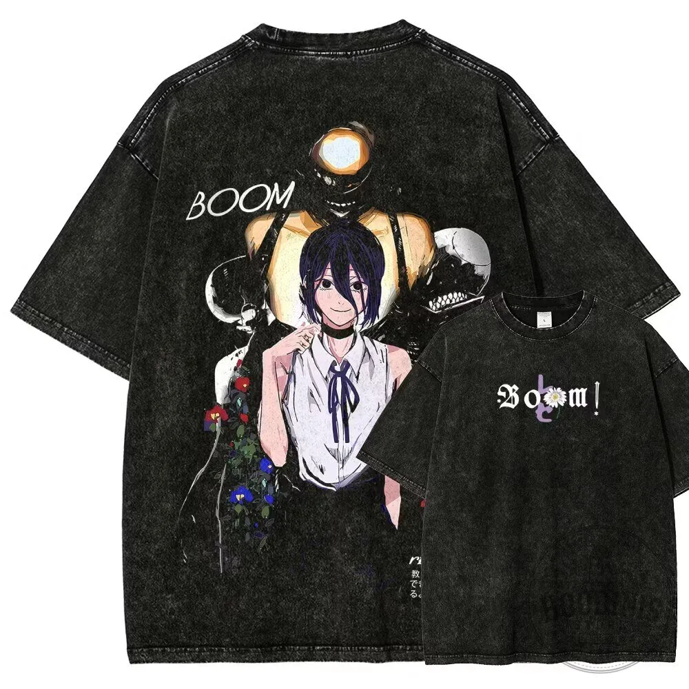 Chainsaw Man Reze Boom Anime Washed Black Unisex T-Shirt