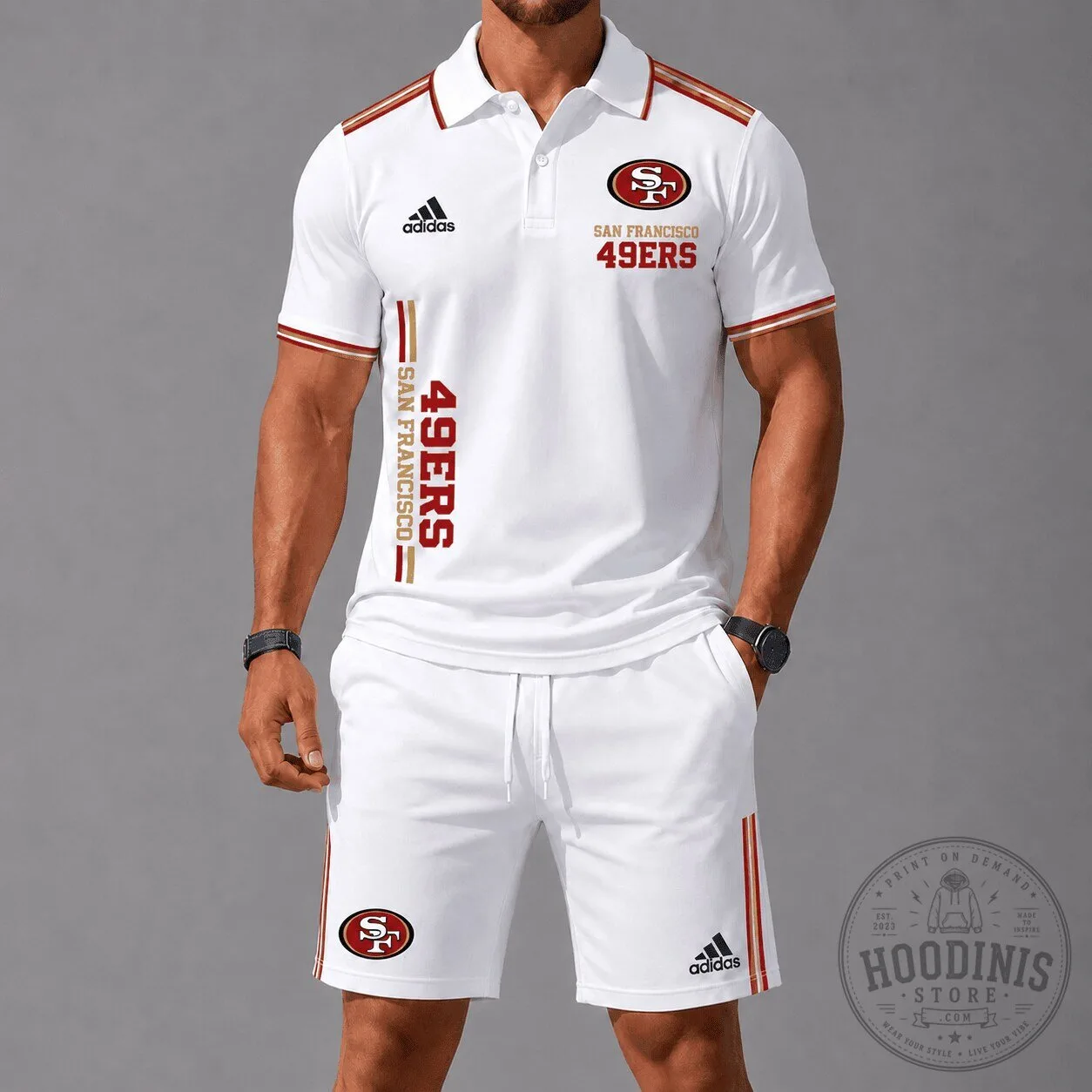 San Francisco 49ers NFL Football Team White Polo Shirt and Shorts Set