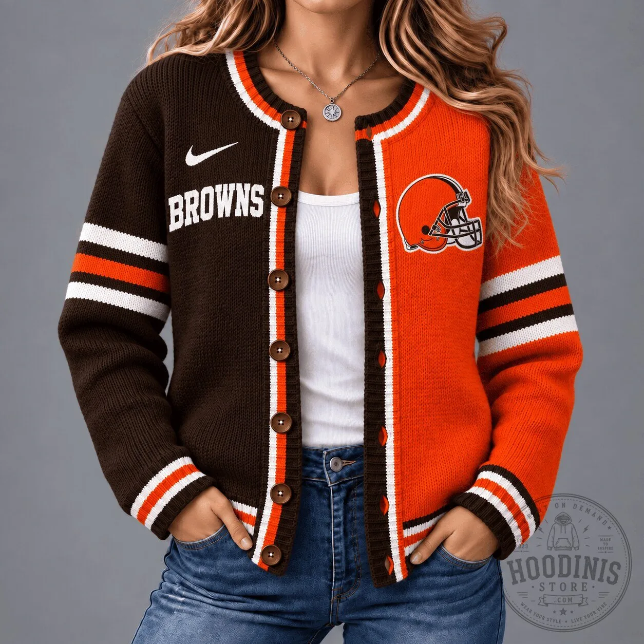 Knitted Cardigan Sweater for Cleveland Browns Football Fans