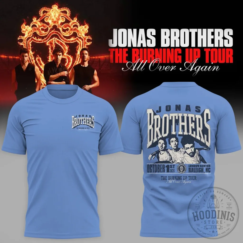 Jonas Brothers The Burning Up Tour All Over Again Raleigh North Carolina Concert T-Shirt