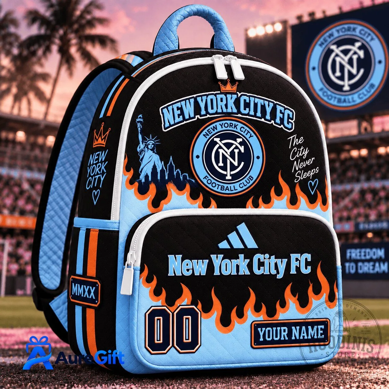 New York City Football Club Personalized Quilted Backpack 3 New York City Football Club Personalized Quilted Backpack