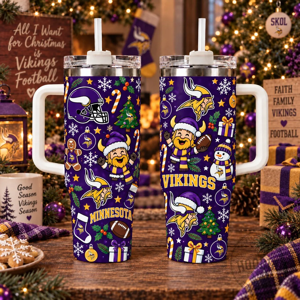 Minnesota Vikings Christmas Football Fan Tumbler with Handle