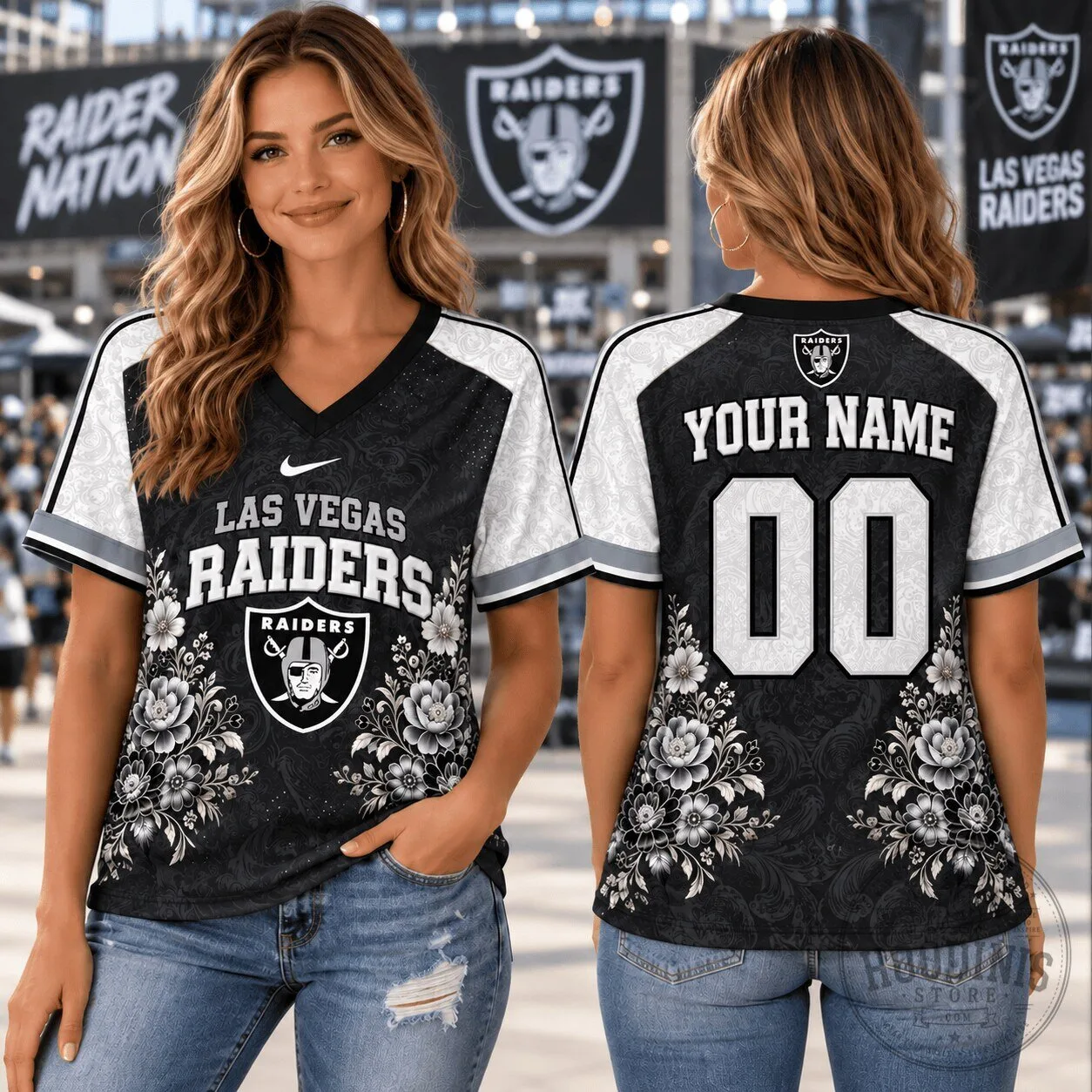 Las Vegas Raiders Personalized Fan V-Neck T-Shirt for Women