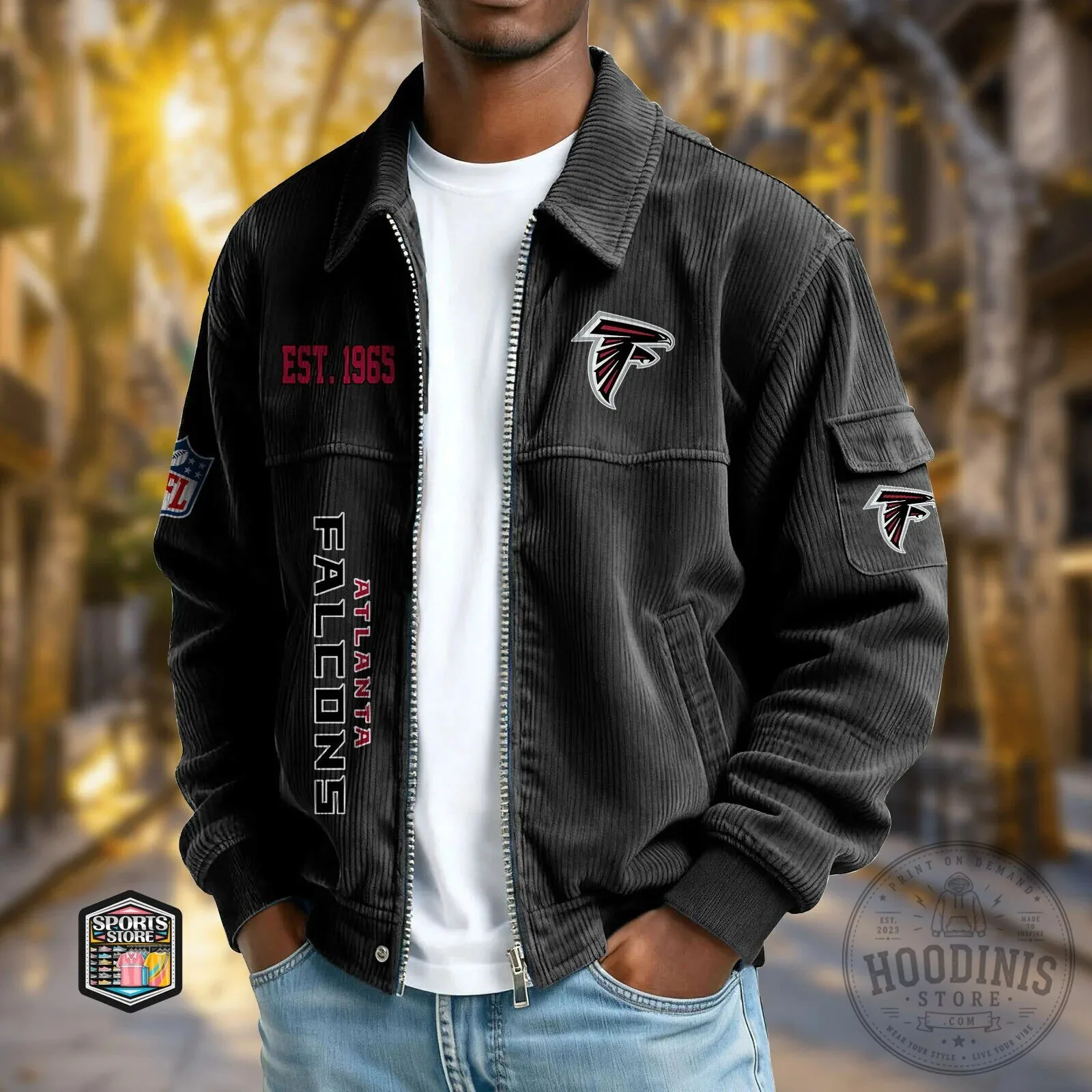 Atlanta Falcons Corduroy Bomber Jacket with Embroidered Logo