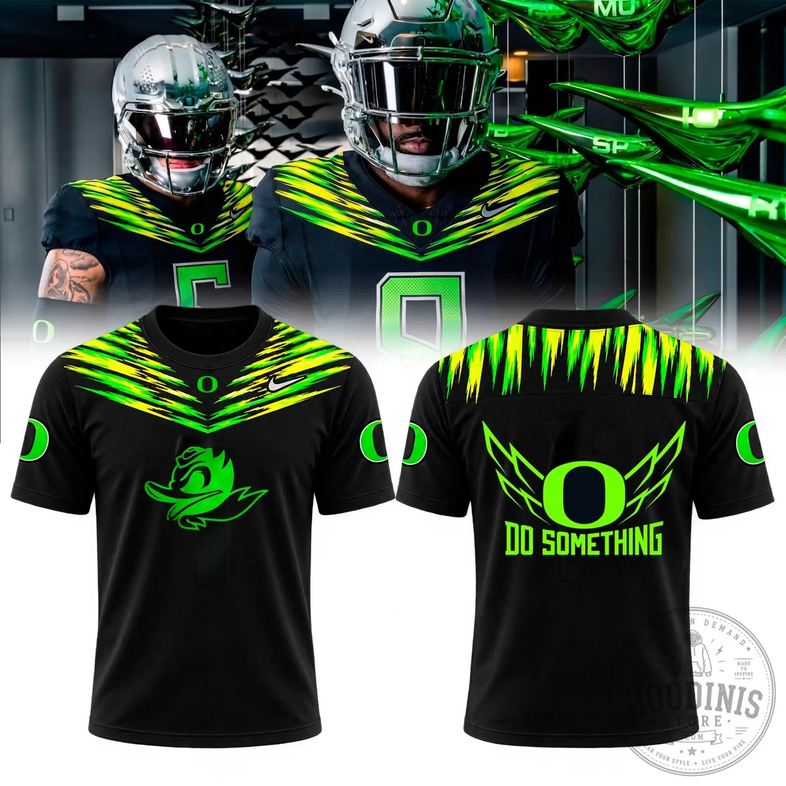Oregon Ducks Football Team Black and Neon Green Game Day T-Shirt