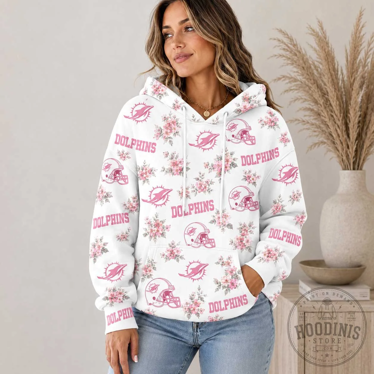 Miami Dolphins Pink Floral Pattern NFL Football Team Hoodie for Women 2 Miami Dolphins Pink Floral Pattern NFL Football Team Hoodie for Women