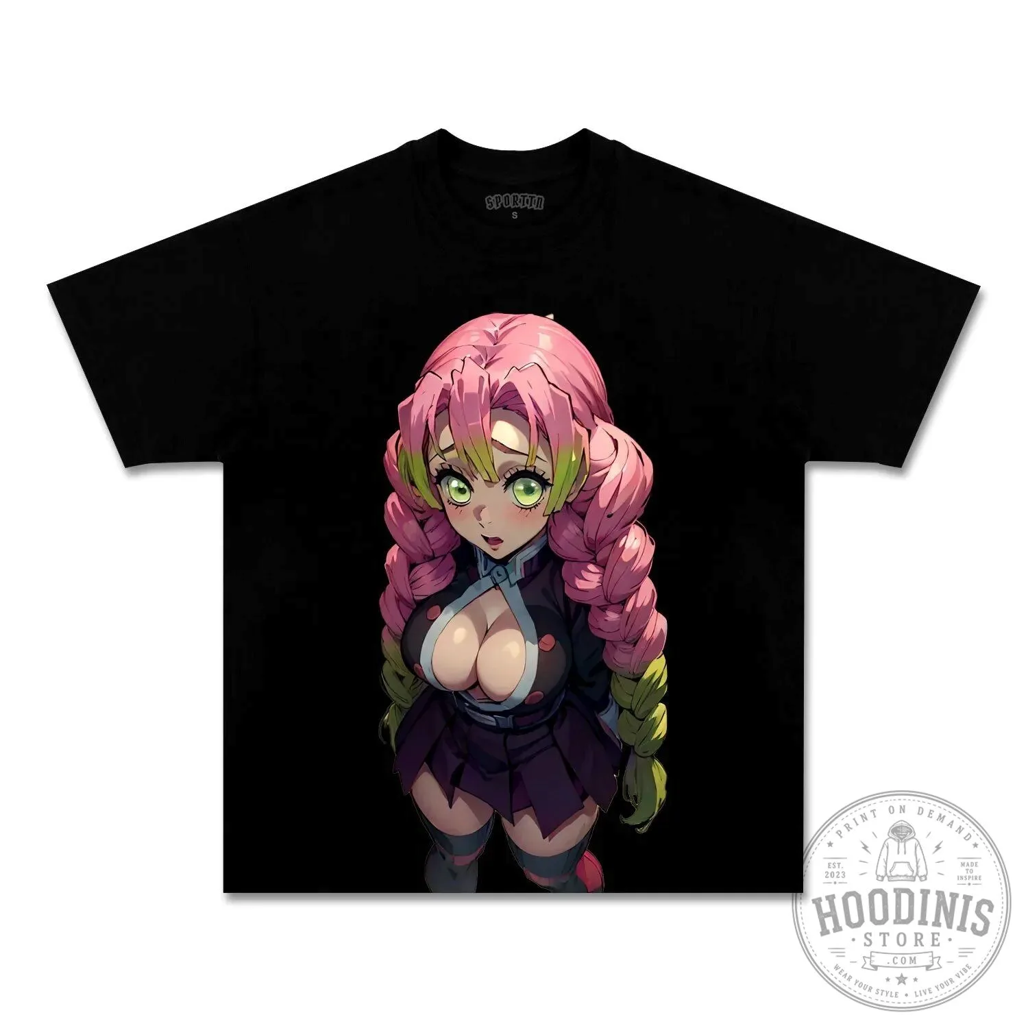 Vintage Black T-Shirt Inspired by Mitsuri Kanroji from Demon Slayer Anime