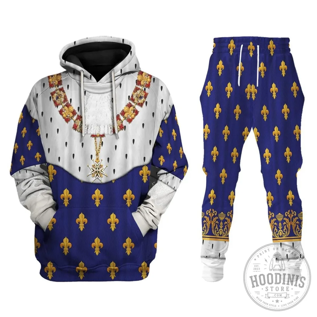 Charles X of France Coronation Robes Royal Blue Fleur-de-lis All Over Print Hoodie