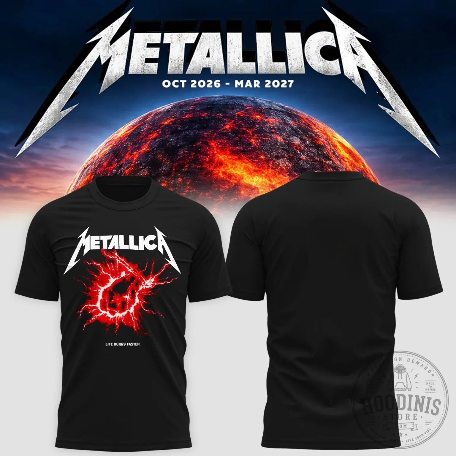 Metallica Life Burns Faster 2026 Tour Live At Sphere Las Vegas T-Shirt