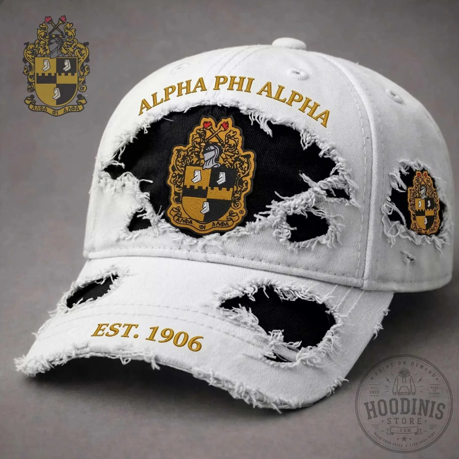 Distressed Hat Cap for Alpha Phi Alpha Fraternity
