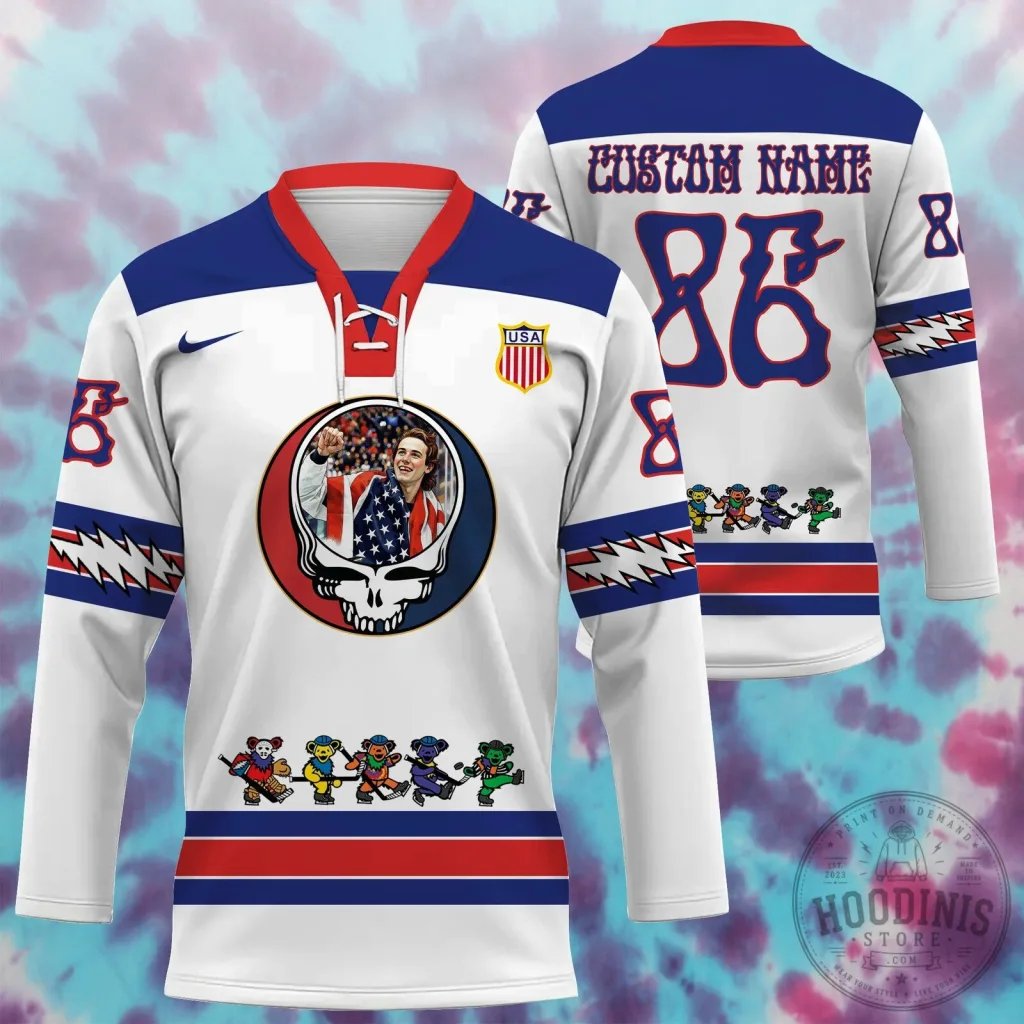 Jack Hughes Grateful Dead USA Team Ice Hockey Jersey