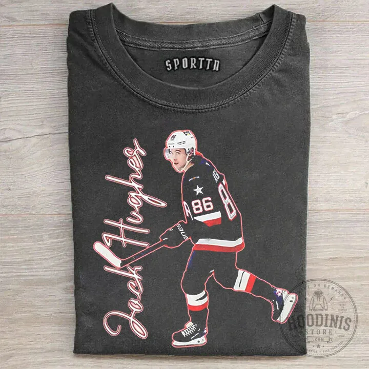 New Jersey Devils Hockey Graphic T-Shirt with Jack Hughes Design
