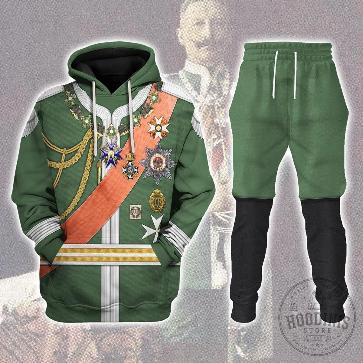 Kaiser Wilhelm II German Imperial Uniform Green Hoodie Sweatshirt