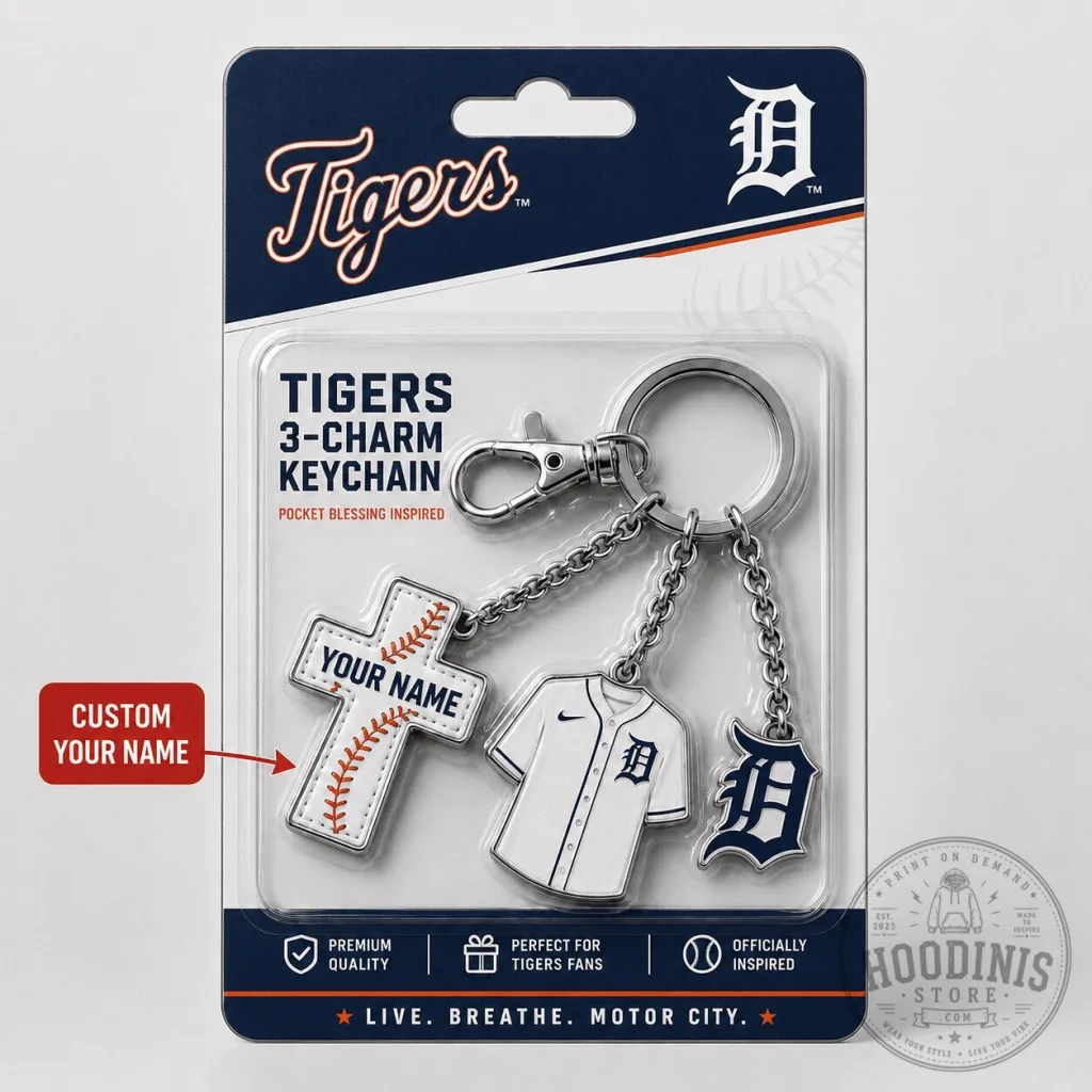 Detroit Tigers MLB Baseball 3-Charm Keychain Custom Name Gift for Fan