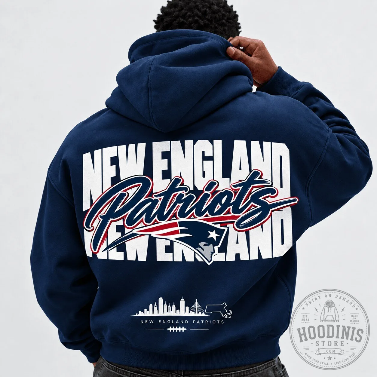 Navy Blue Fan Hoodie for New England Patriots NFL Team