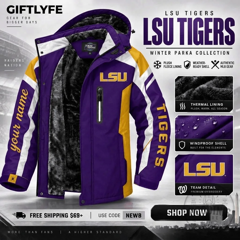 Louisiana State University Tigers NCAA Plush Fleece Lined Winter Parka Jacket