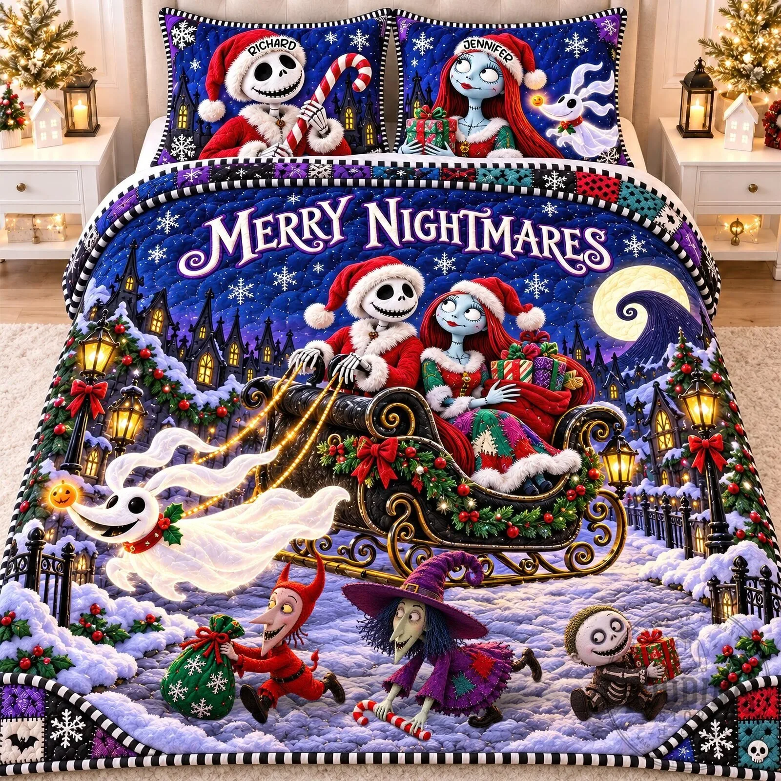 Nightmare Before Christmas Jack and Sally Merry Nightmares Quilt Bedding Set