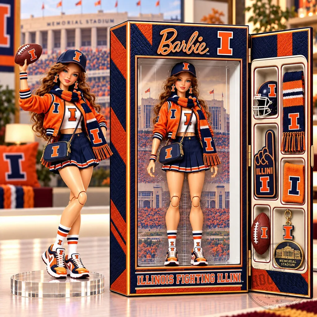 Barbie Illinois Fighting Illini Memorial Stadium Commemorative Doll Figure Barbie Illinois Fighting Illini Memorial Stadium Commemorative Doll Figure