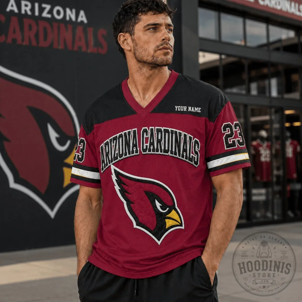 Arizona Cardinals Fan Shirt Custom Name V-Neck Football Jersey for Men