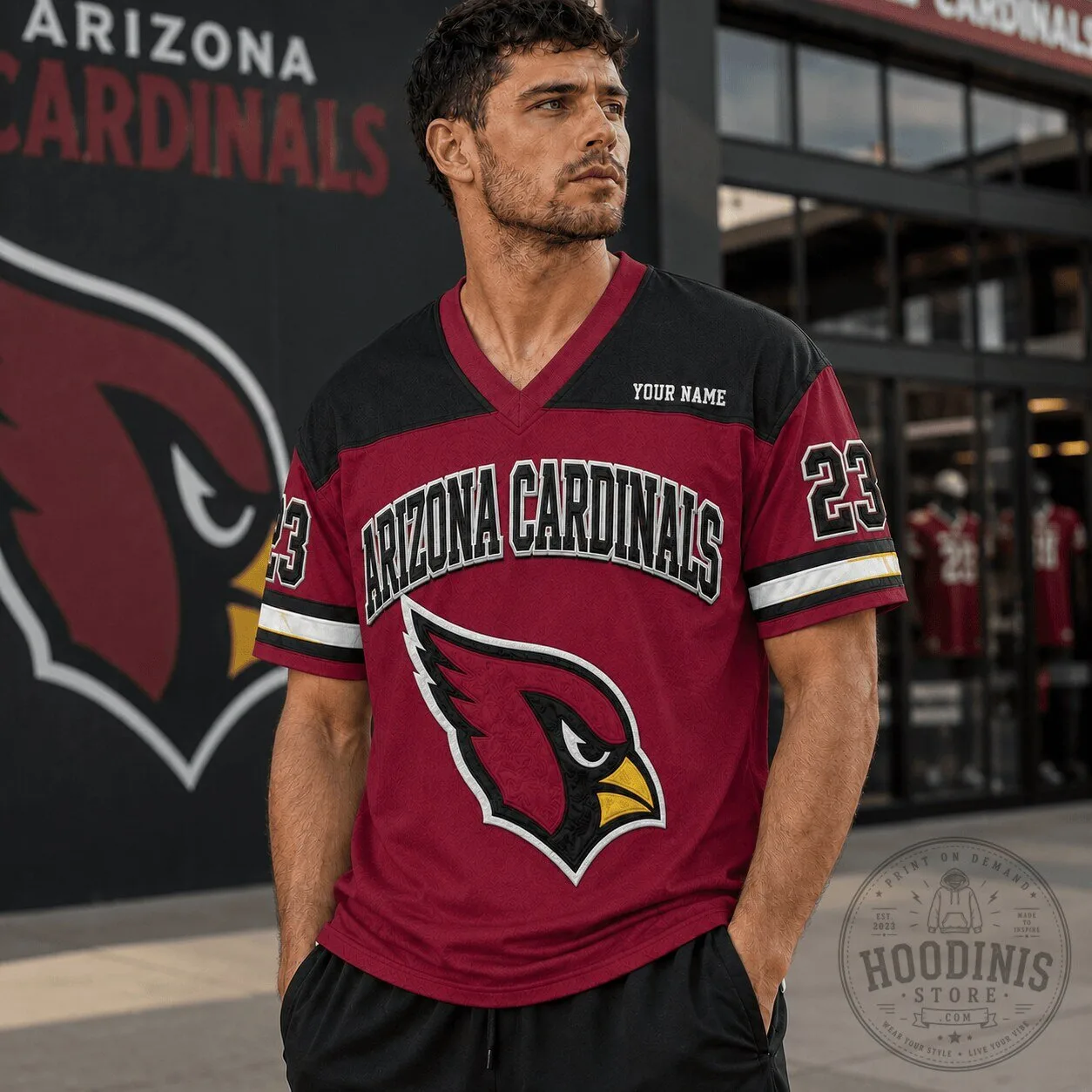 Arizona Cardinals Fan Shirt Custom Name V-Neck Football Jersey for Men
