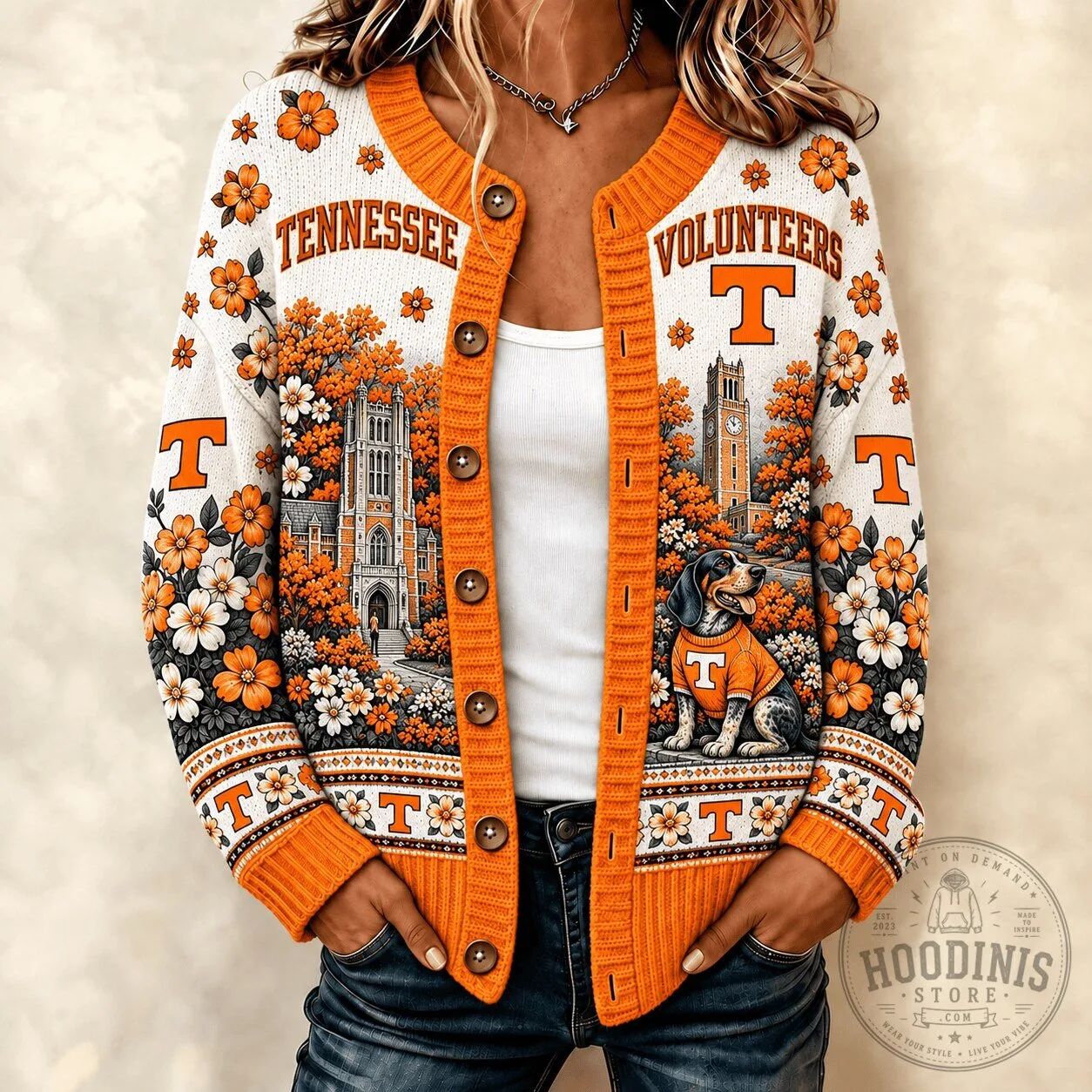 Tennessee Volunteers Floral Heritage Cardigan Sweater with Smokey Mascot