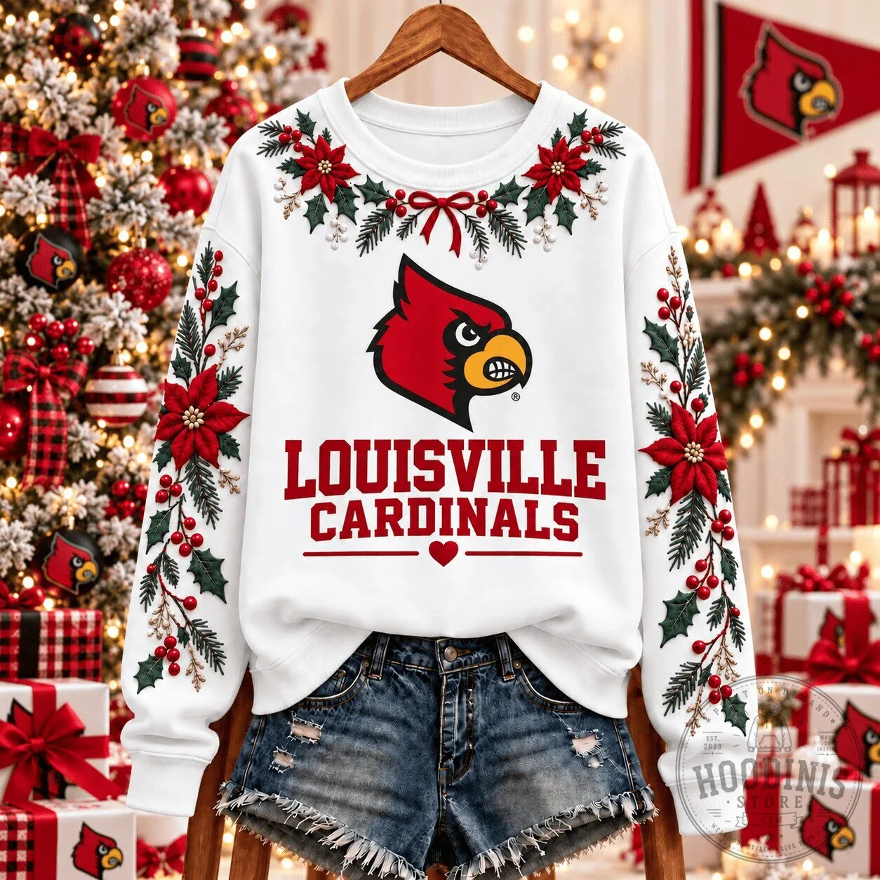 Louisville Cardinals Christmas Floral Holiday NCAA Sweatshirt 1 Louisville Cardinals Christmas Floral Holiday NCAA Sweatshirt