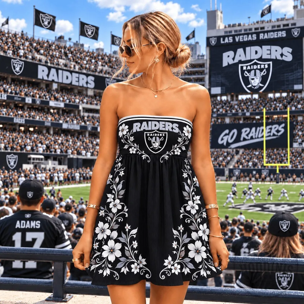 Las Vegas Raiders NFL Football Team Floral Strapless Mini Dress for Women Las Vegas Raiders NFL Football Team Floral Strapless Mini Dress for Women
