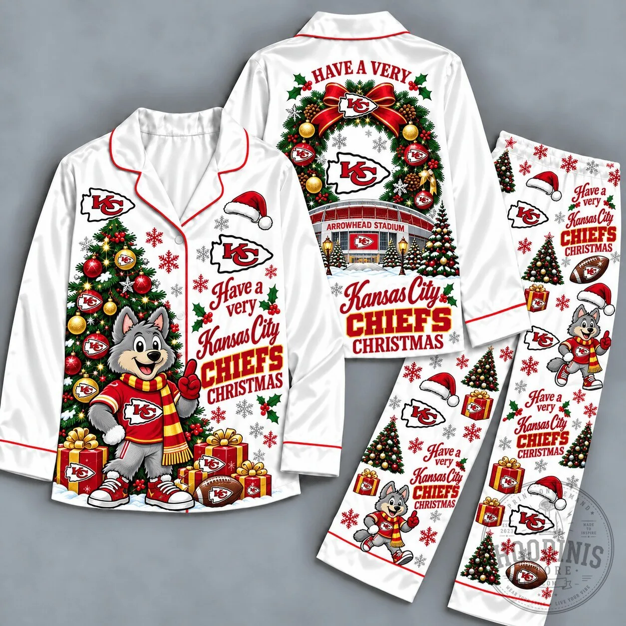 Kansas City Chiefs Christmas Holiday Pajamas Set for Adults and Children