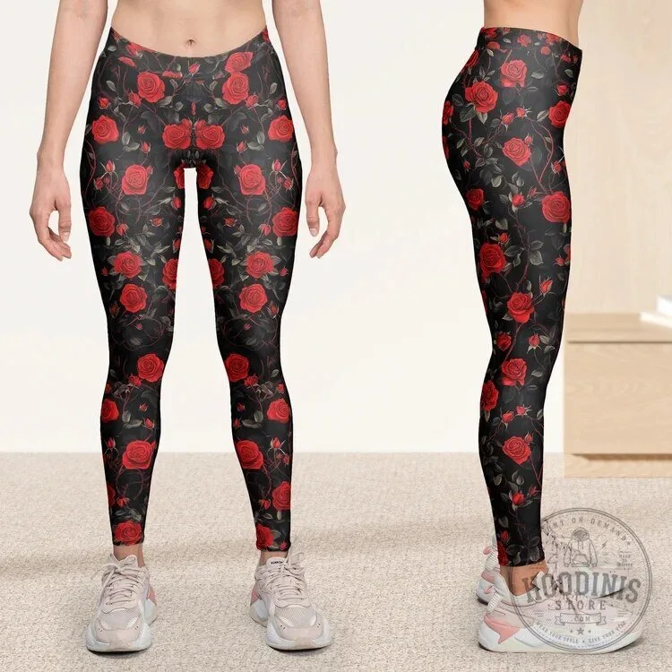 Gothic Red Rose Floral Pattern Women's Leggings