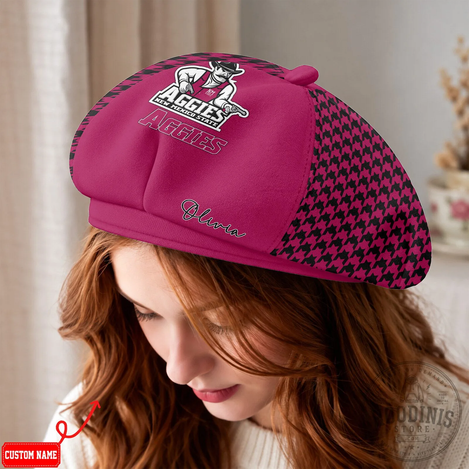 New Mexico State Aggies Personalized Houndstooth Beret Cap Hat