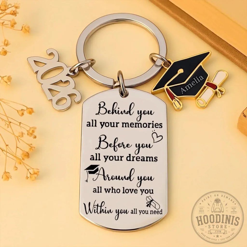 Personalized Graduation Keychain with Engraved Quote and Custom Name