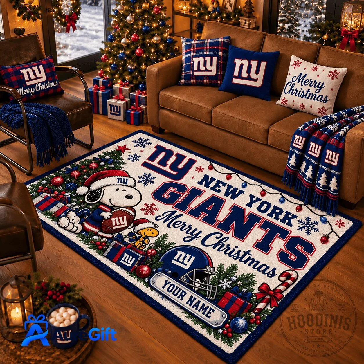 New York Giants Snoopy Merry Christmas Personalized Doormat