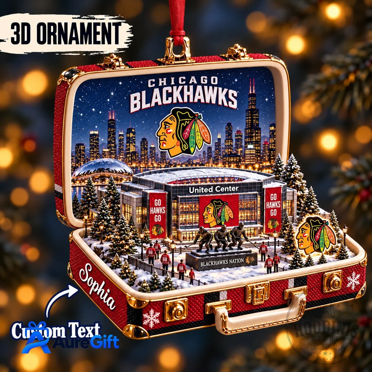 Chicago Blackhawks NHL Christmas United Center Diorama Holiday Ornament