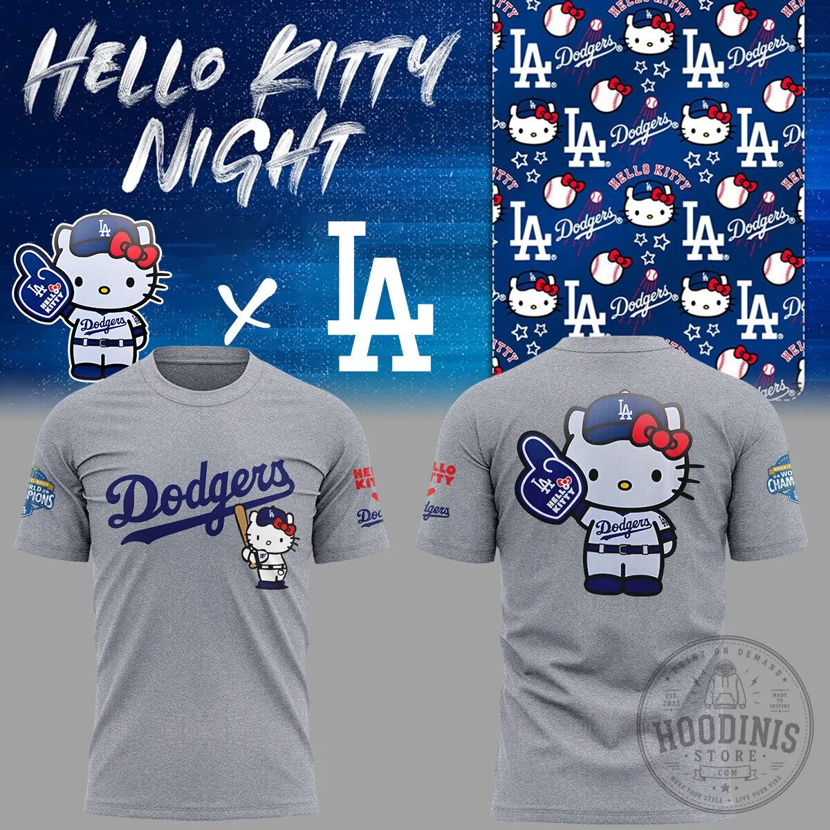 Los Angeles Dodgers Hello Kitty Night Gray T-Shirt