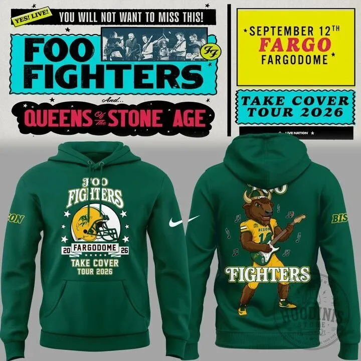 Foo Fighters NDSU Football Take Cover Tour 2026 Green Hoodie
