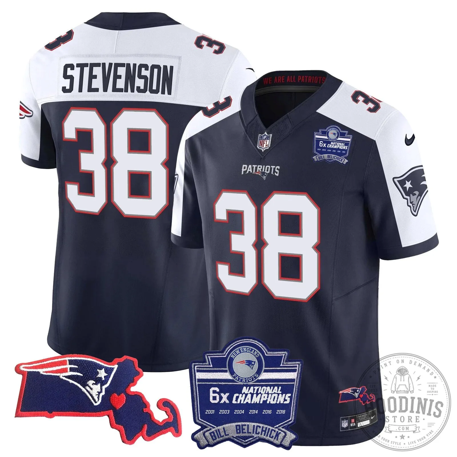 New England Patriots Six-Time Champions Jersey featuring Bill Belichick 44 New England Patriots Six-Time Champions Jersey featuring Bill Belichick