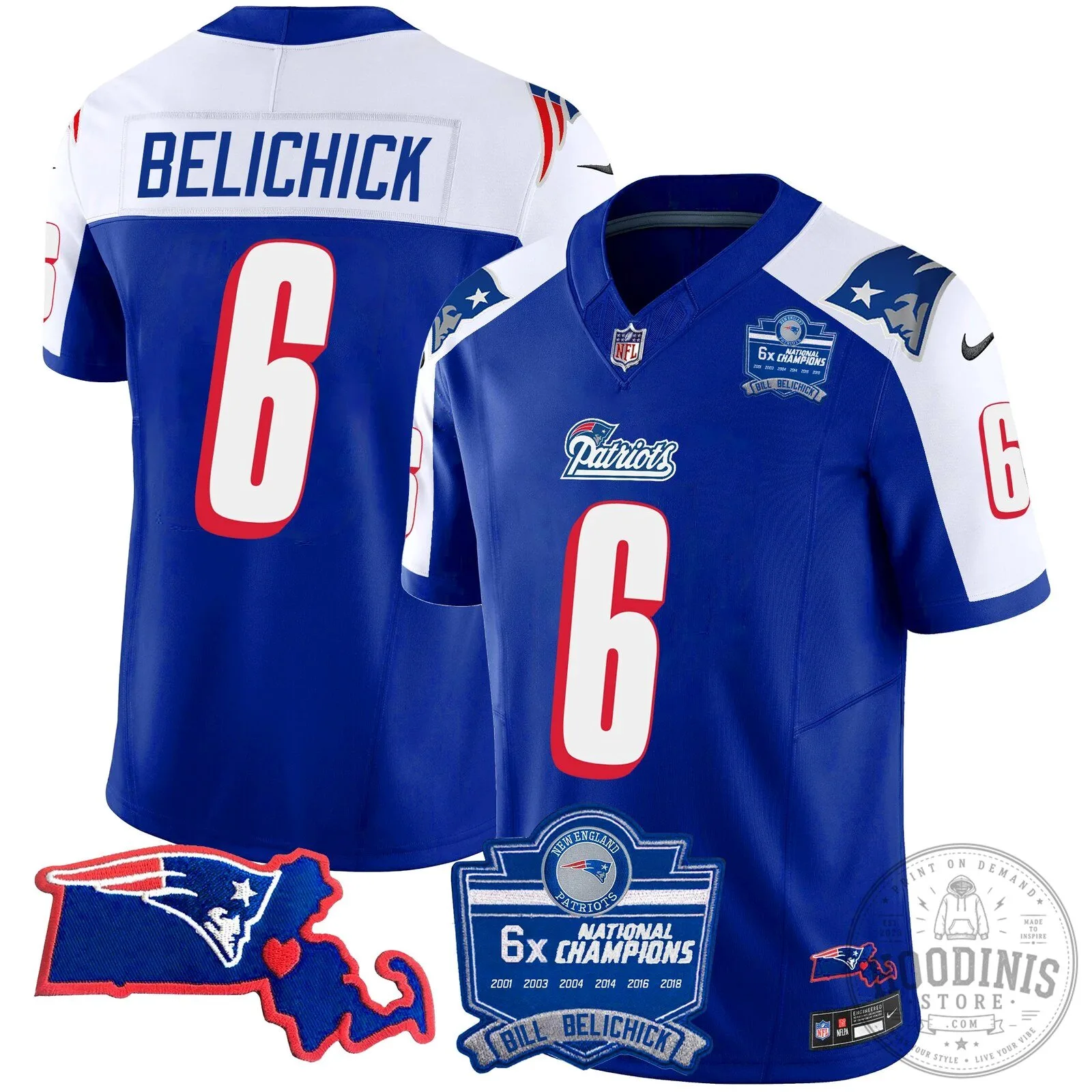 New England Patriots Six-Time Champions Jersey featuring Bill Belichick 46 New England Patriots Six-Time Champions Jersey featuring Bill Belichick