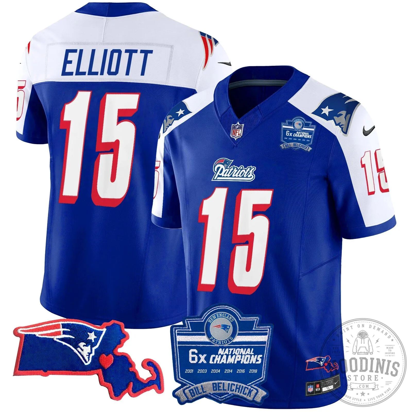 New England Patriots Six-Time Champions Jersey featuring Bill Belichick 49 New England Patriots Six-Time Champions Jersey featuring Bill Belichick