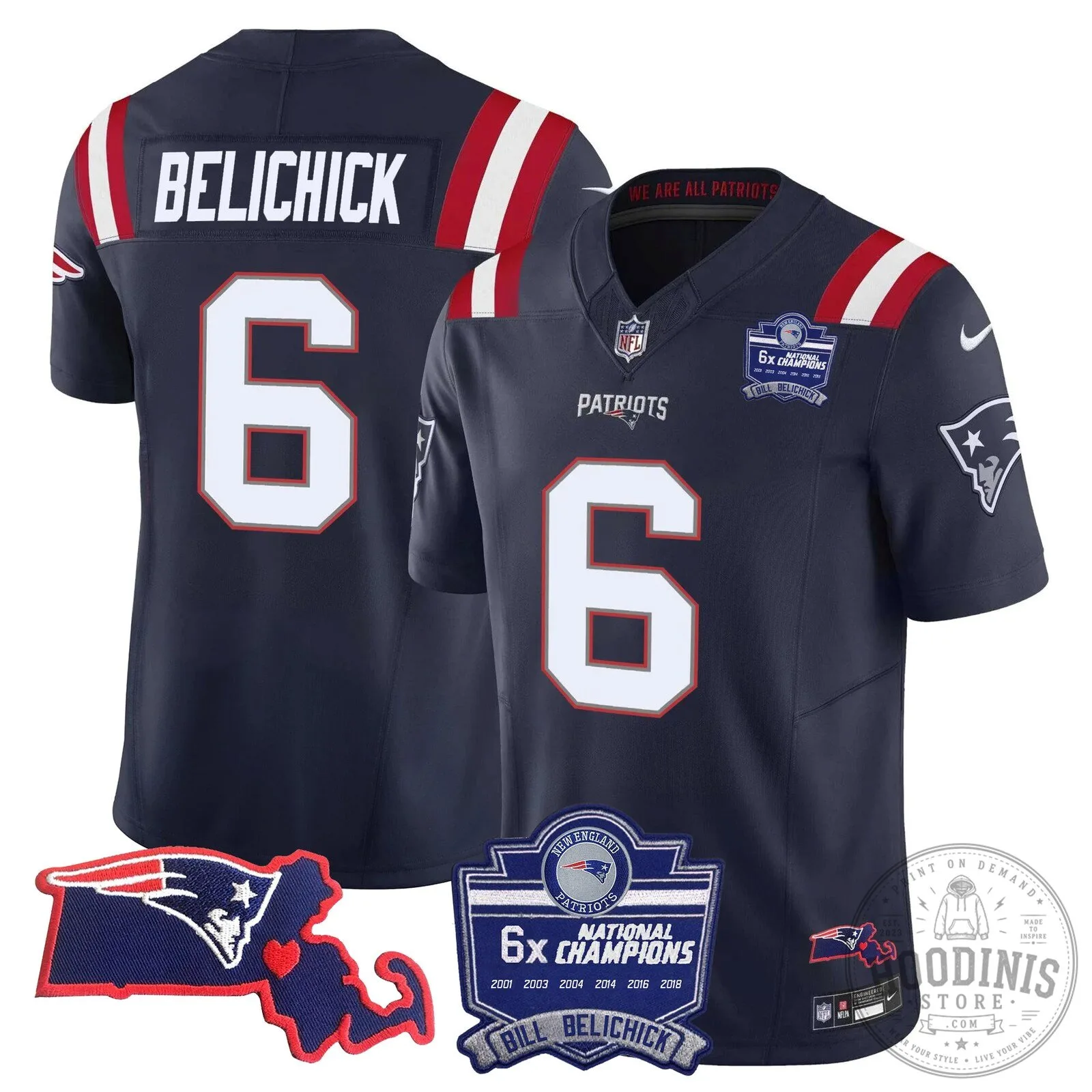New England Patriots Six-Time Champions Jersey featuring Bill Belichick 53 New England Patriots Six-Time Champions Jersey featuring Bill Belichick