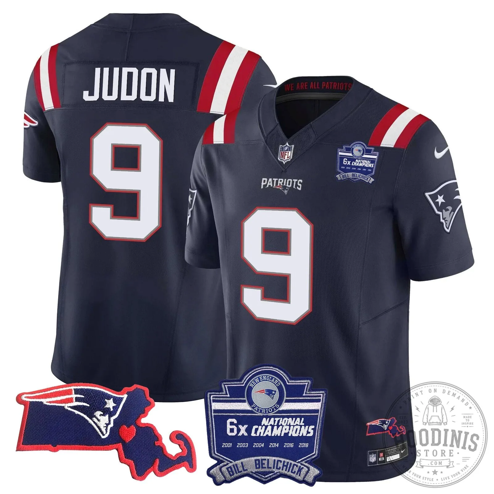 New England Patriots Six-Time Champions Jersey featuring Bill Belichick 55 New England Patriots Six-Time Champions Jersey featuring Bill Belichick